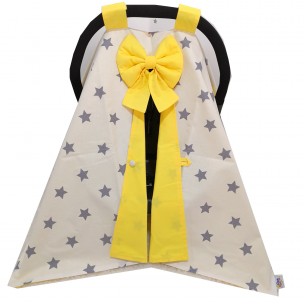 Bebekatölyesi Puset Örtüsü Beyaz Gri Yıldız Desenli Sarı
